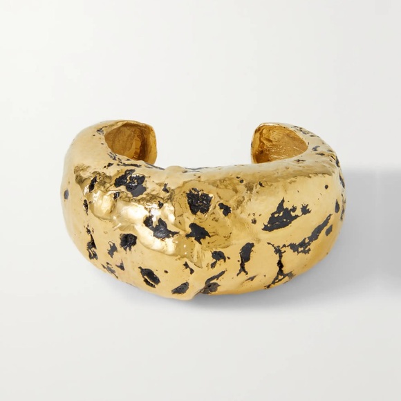 SAINT LAURENT Gold w Black Hammered Finish With Antique Look Cuff Bracelet NWOT - Picture 16 of 16